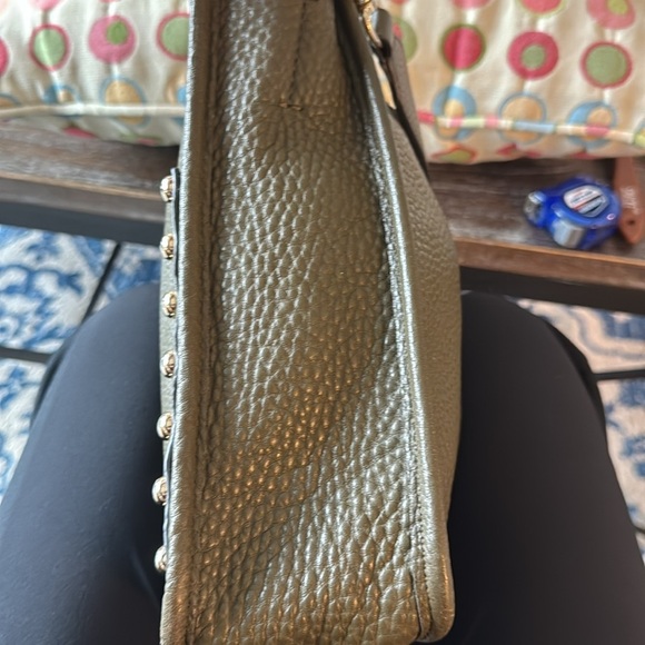 Olive Green Leather Studded Shoulder Bag - Picture 10 of 11